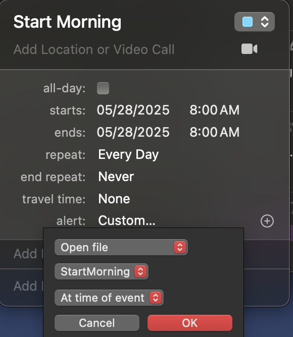 Start Morning Calendar Event