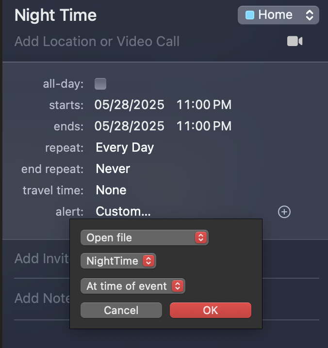 Night Time Calendar Event
